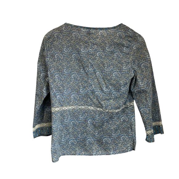 Old Navy Top S Blue Paisley Boho Peasant Blouse Y2K Lace Trim 100% Cotton - Picture 2 of 5